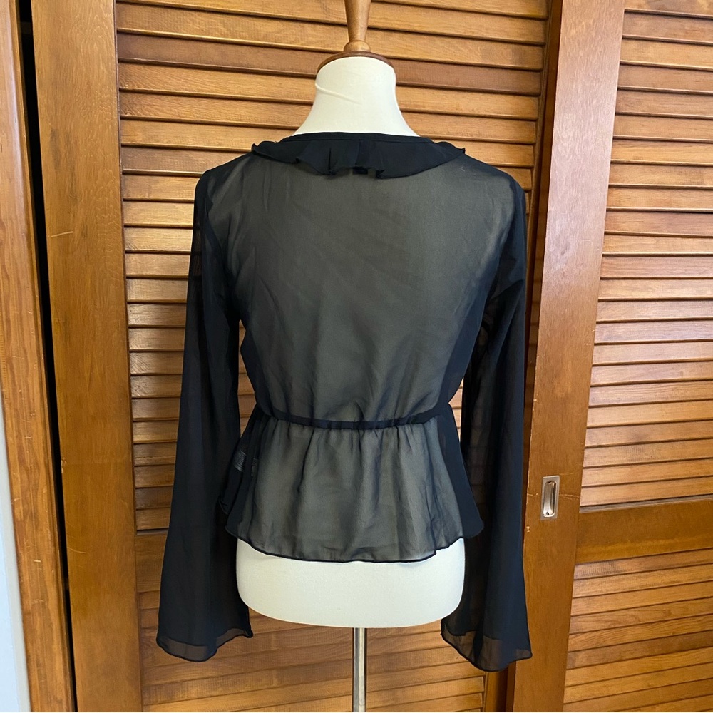 Whimsigoth Black Sheer Ruffle Tie-Front Blouse - Picture 3 of 4